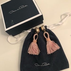 Oscar de la Renta Pink short silk tassel earrings